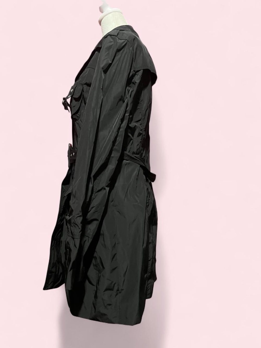 Large BEBE Black Utility Trench Coat with Belt - Picture 4 of 8